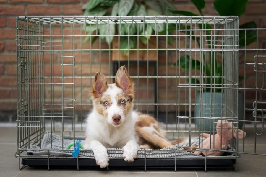 Border Collie inside crate