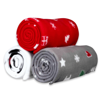 red and blue Christmas fleece mats for dogs